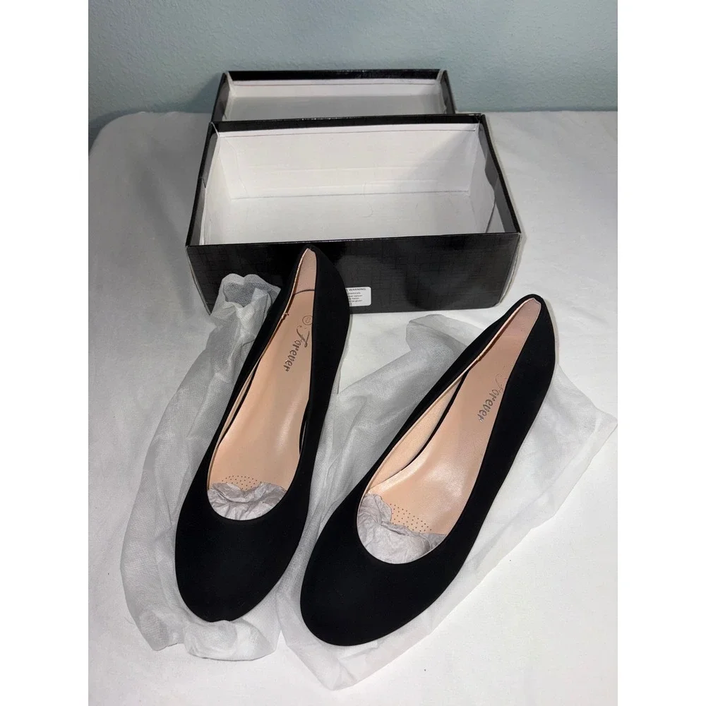 Forever Dana-9 Black Kitten Heel Pumps Round Toe Office Shoes Womens 8